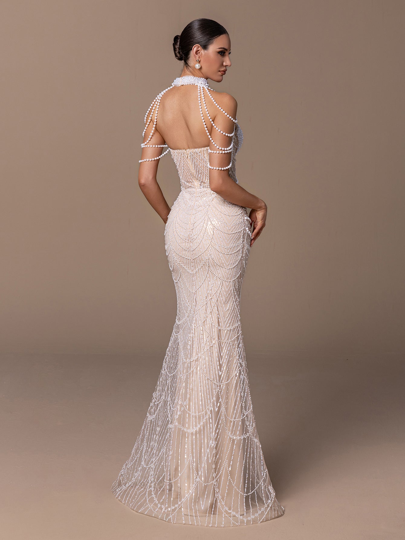 Pearl Necklace Drop Shoulder Sequin Dress