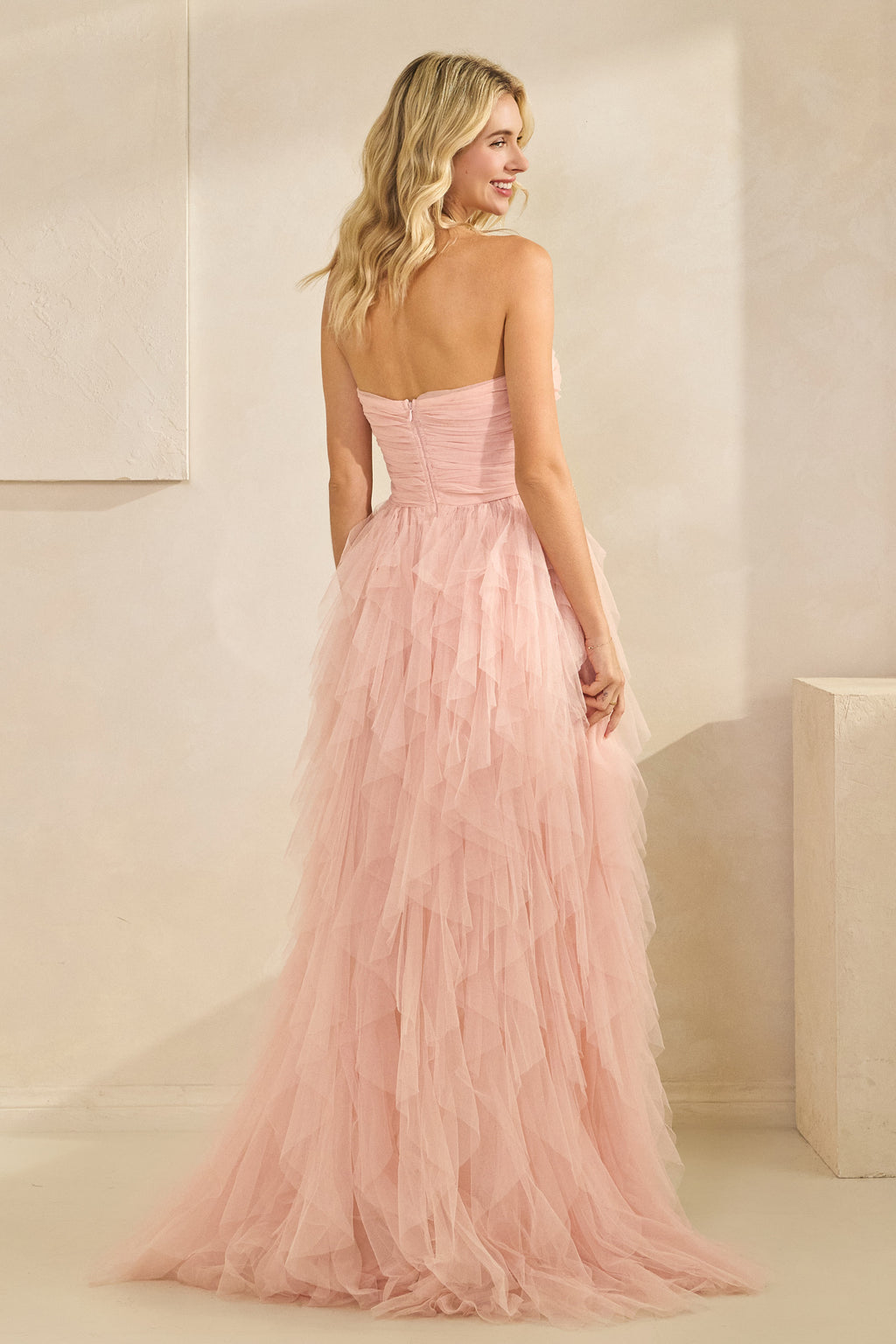 Strapless Tiered Tulle Gown