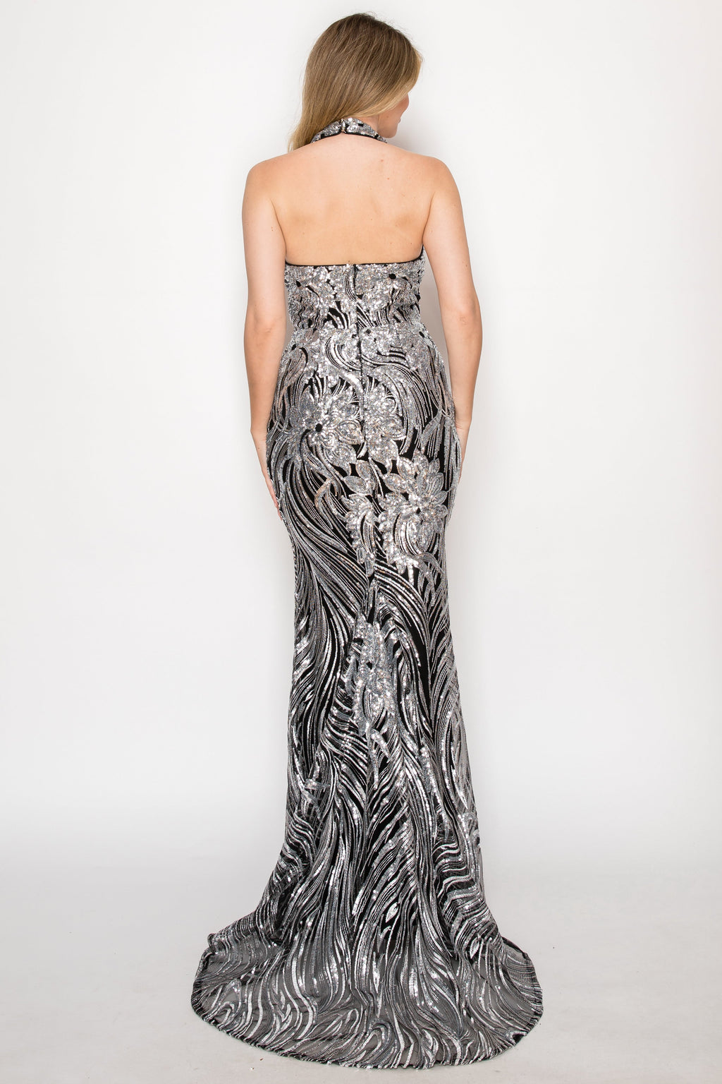 Sequined Siren Halter Gown