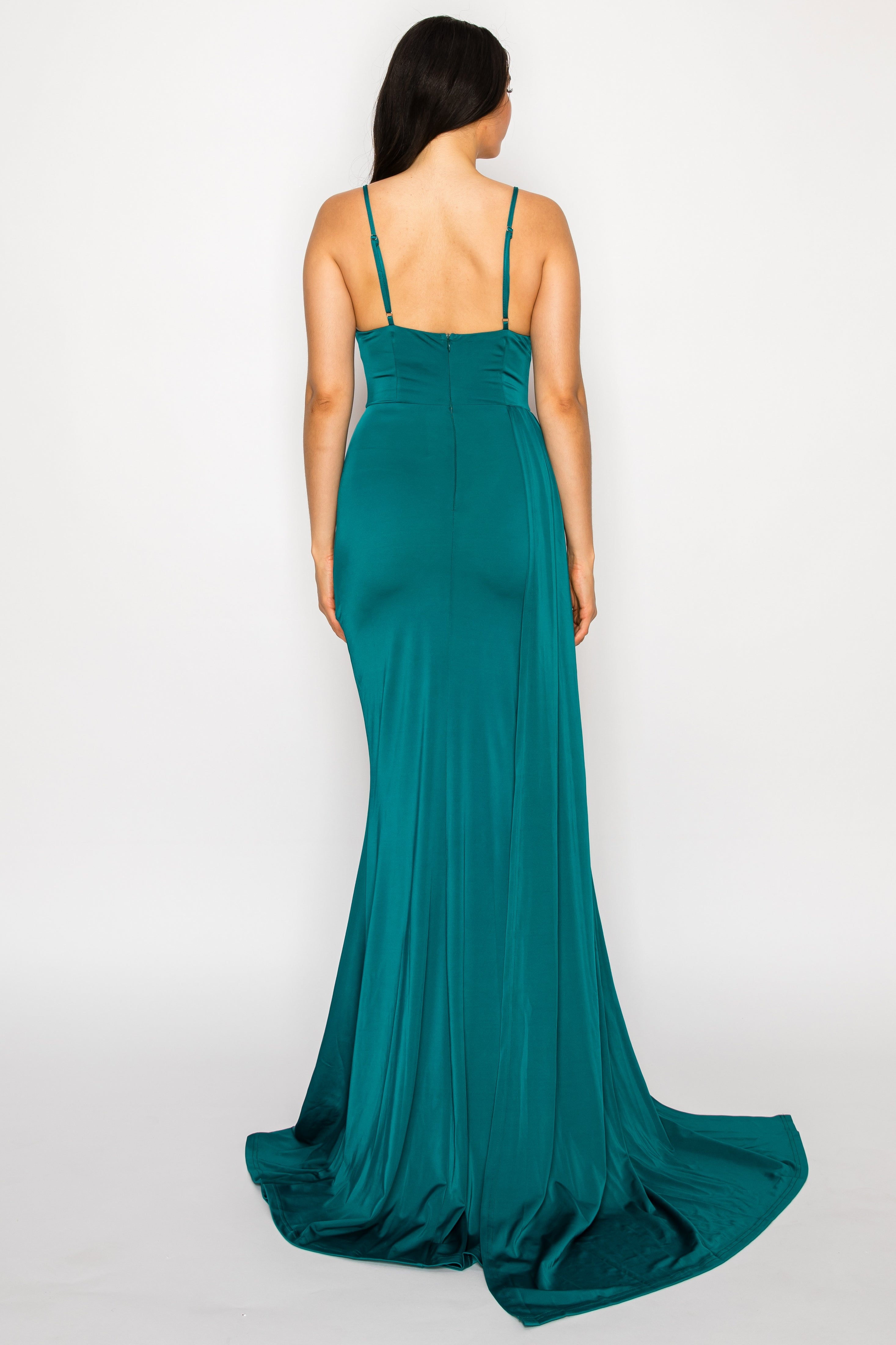 Cowl Neck Draped Slit Gown