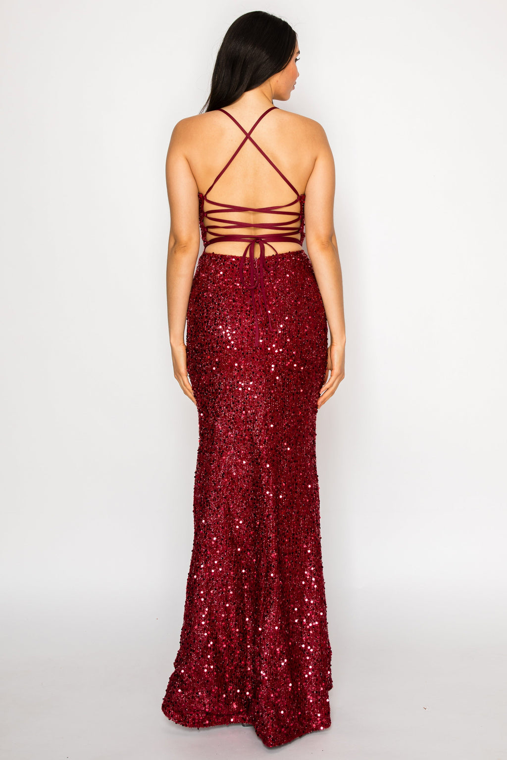 Sequin Halter Slit Column Gown