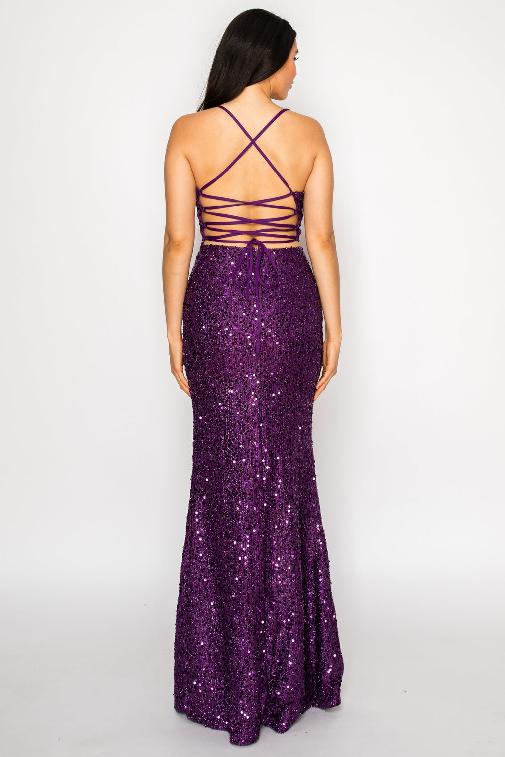 Sequin Halter Slit Column Gown