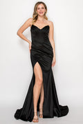 Strapless Satin Slit Gown