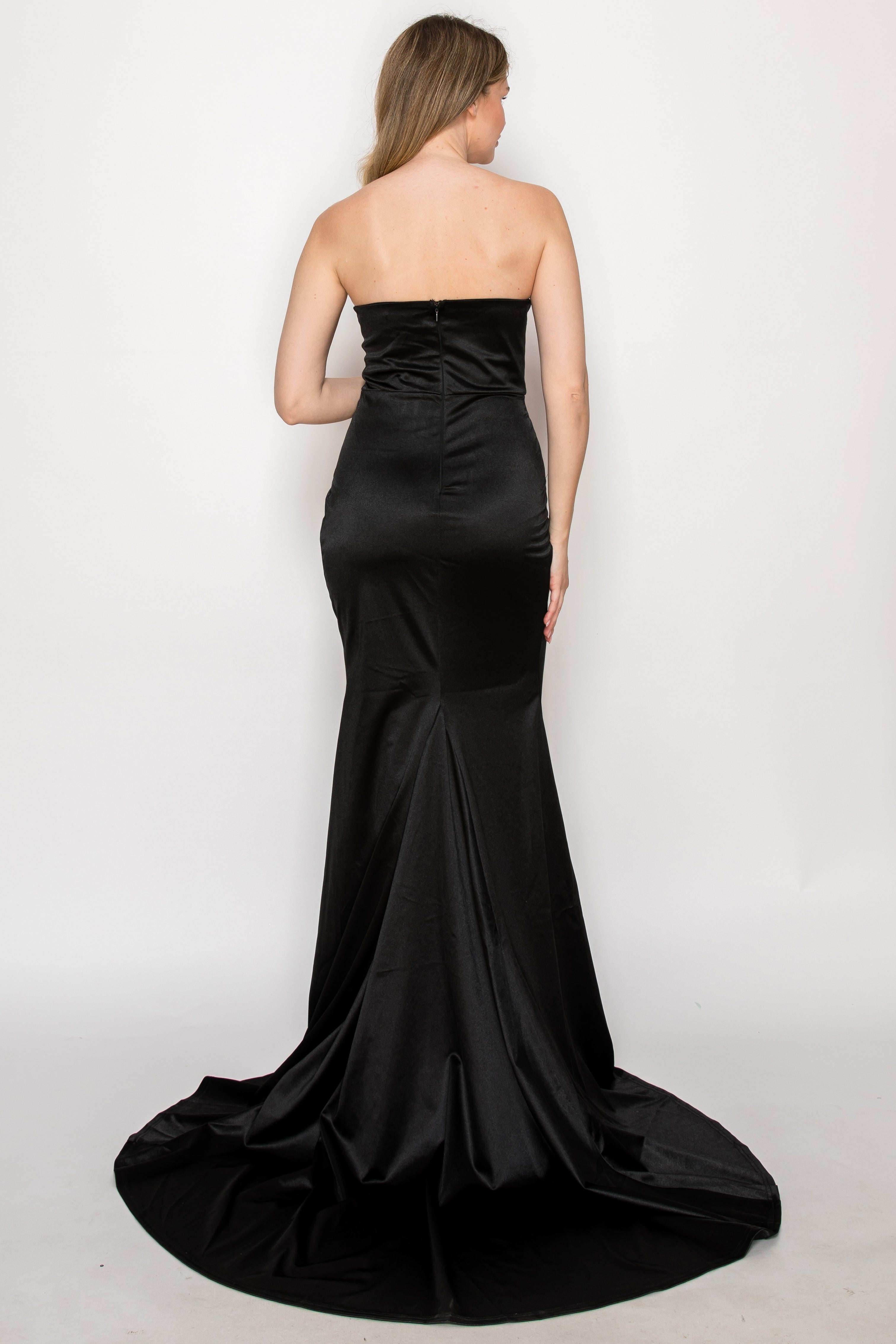 Strapless Satin Slit Gown
