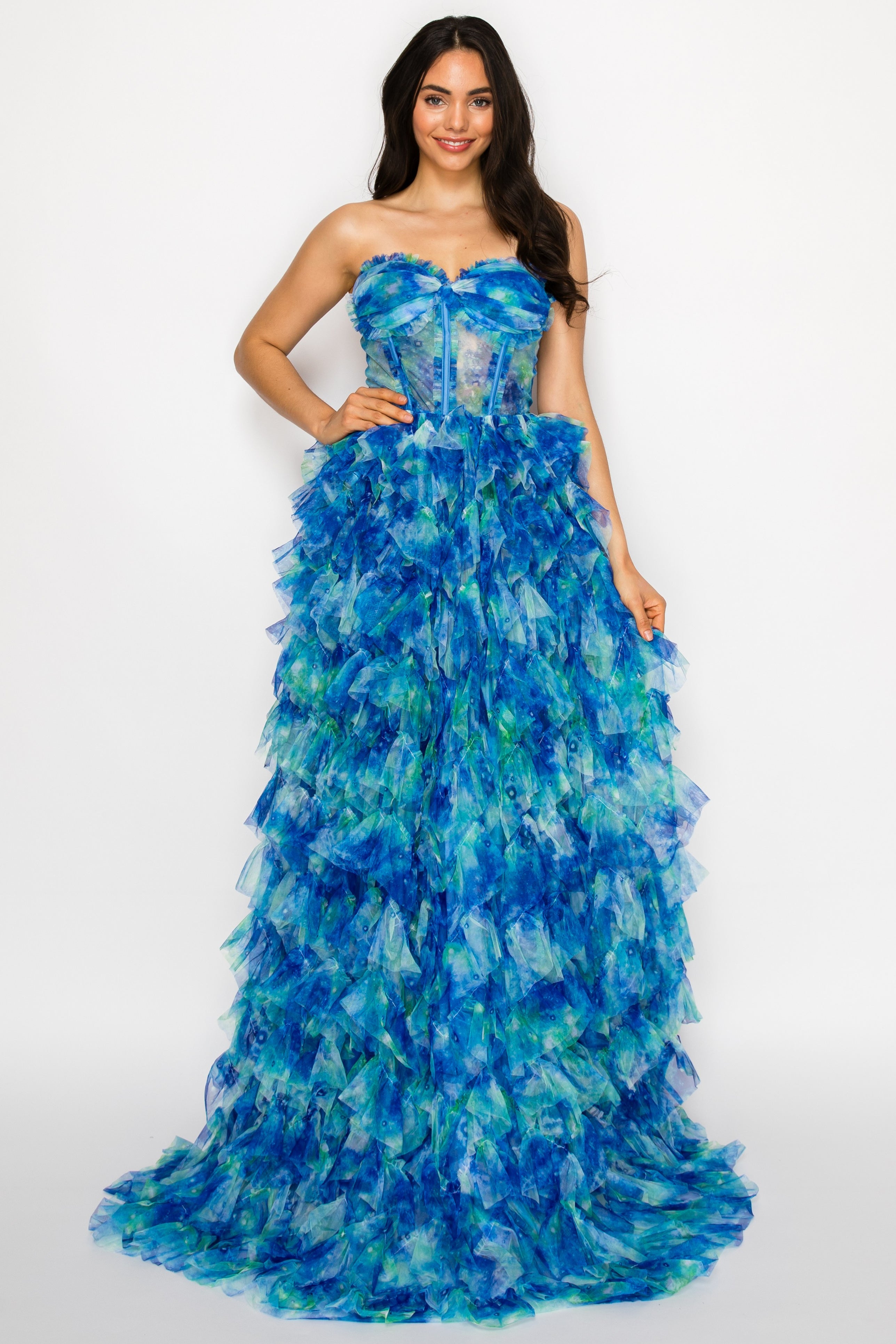 Strapless Ruffle Corset Ball Gown