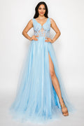 Embroidered Illusion Bodice Tulle Gown