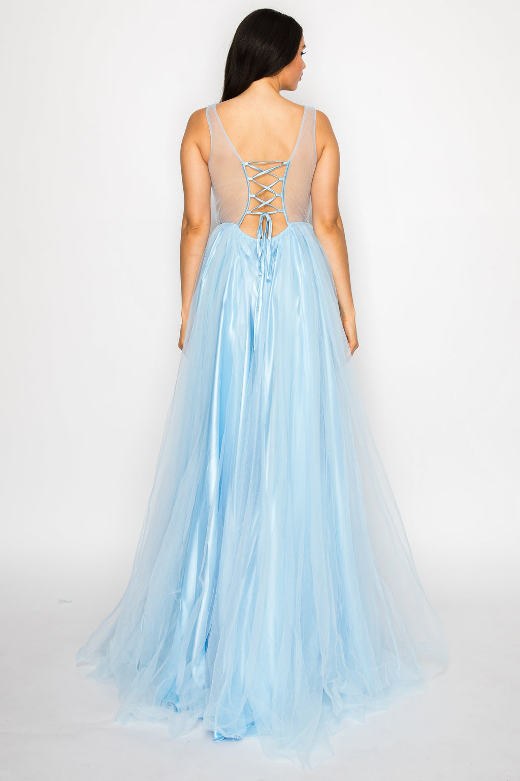 Embroidered Illusion Bodice Tulle Gown
