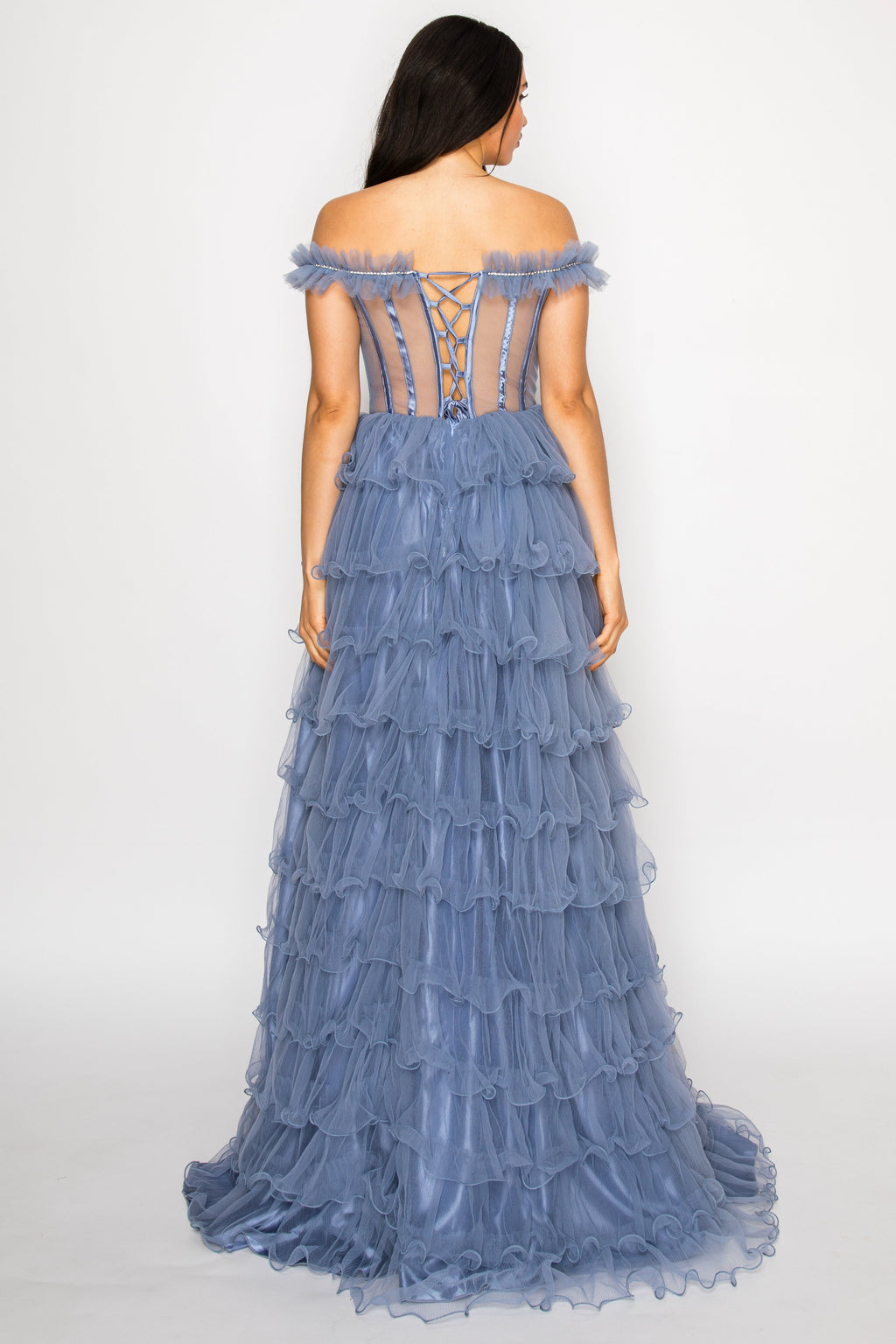 Off-Shoulder Ruffle Corset Gown