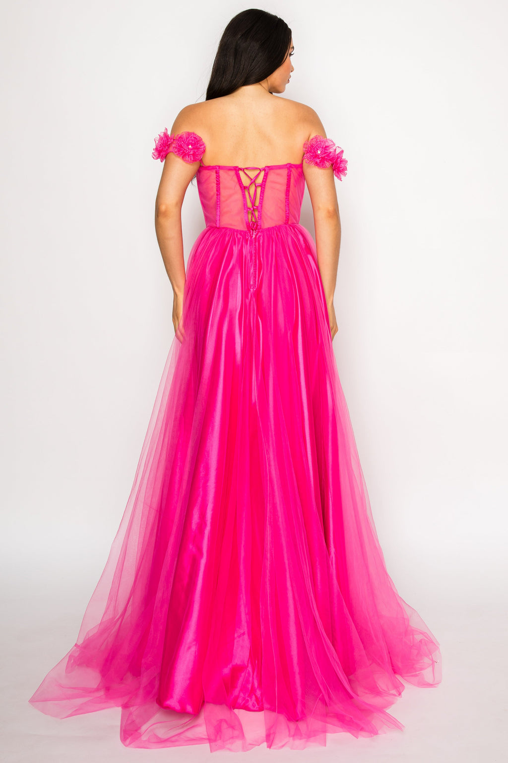 Floral Appliqué Off-Shoulder Tulle Gown