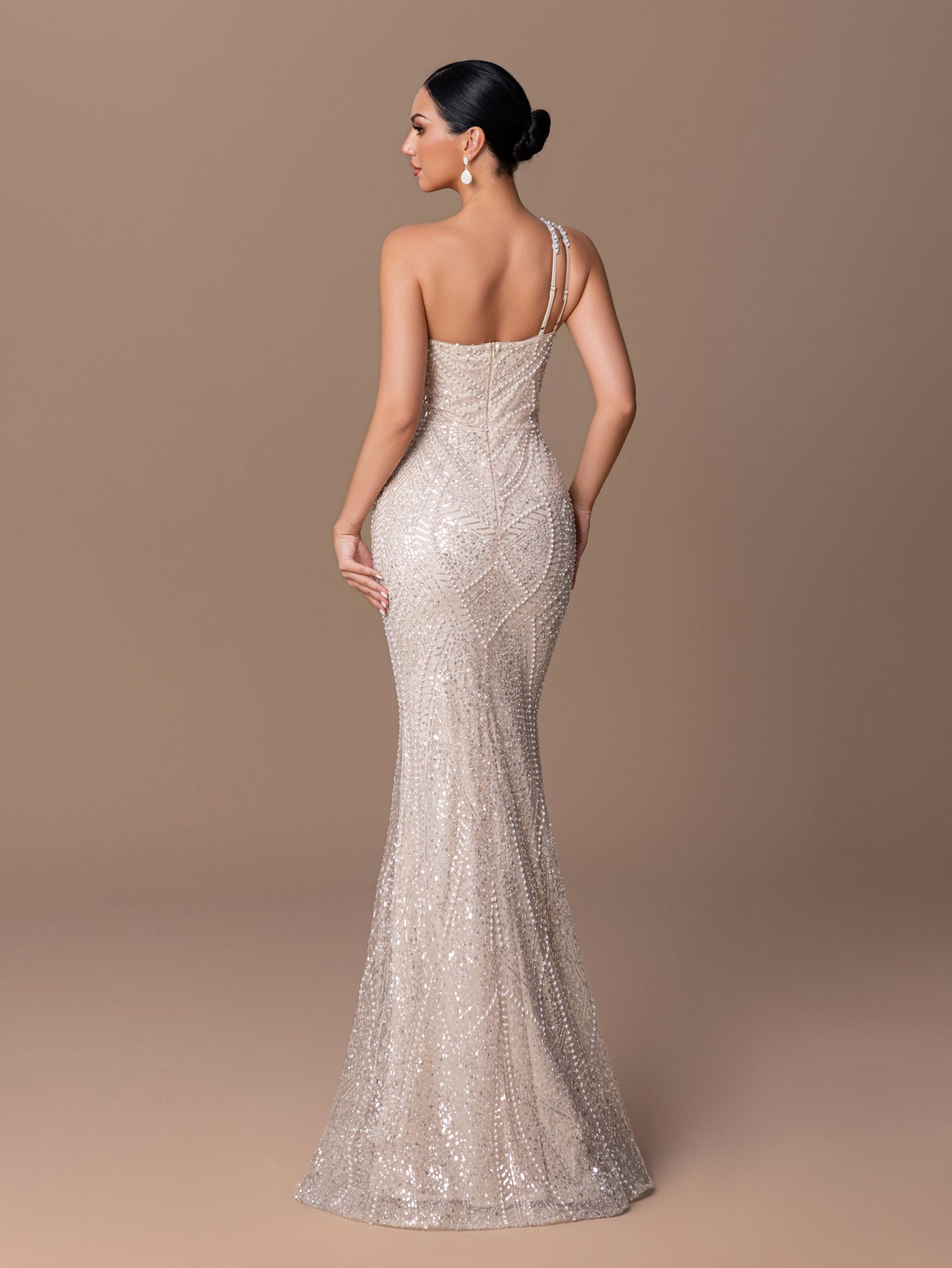 One Side Spaghetti Strap Sequin Dress