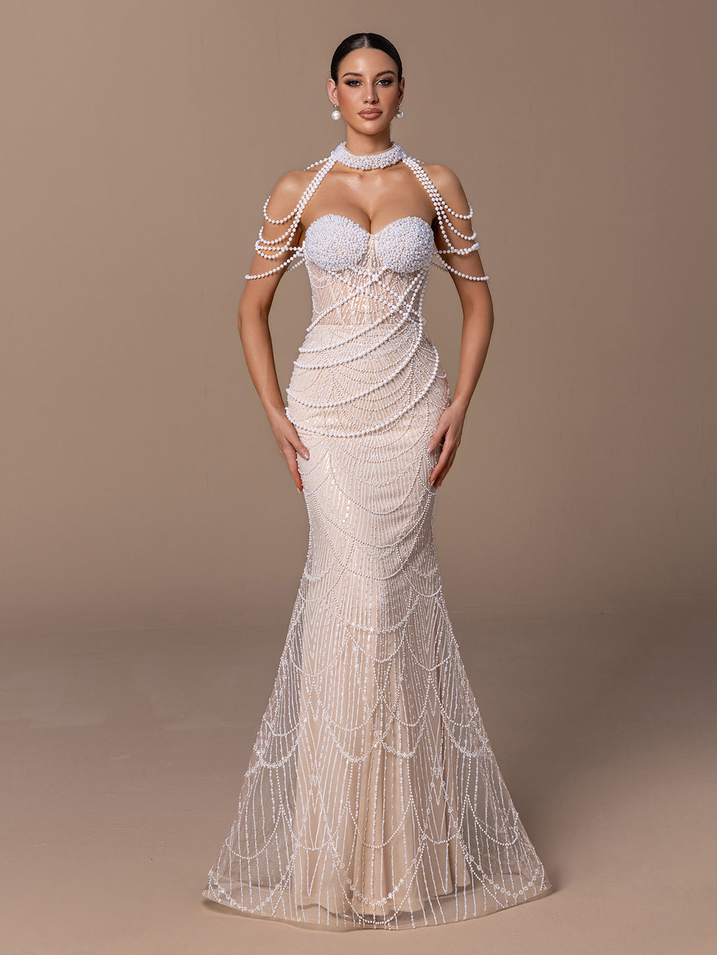 Pearl Necklace Drop Shoulder Sequin Dress