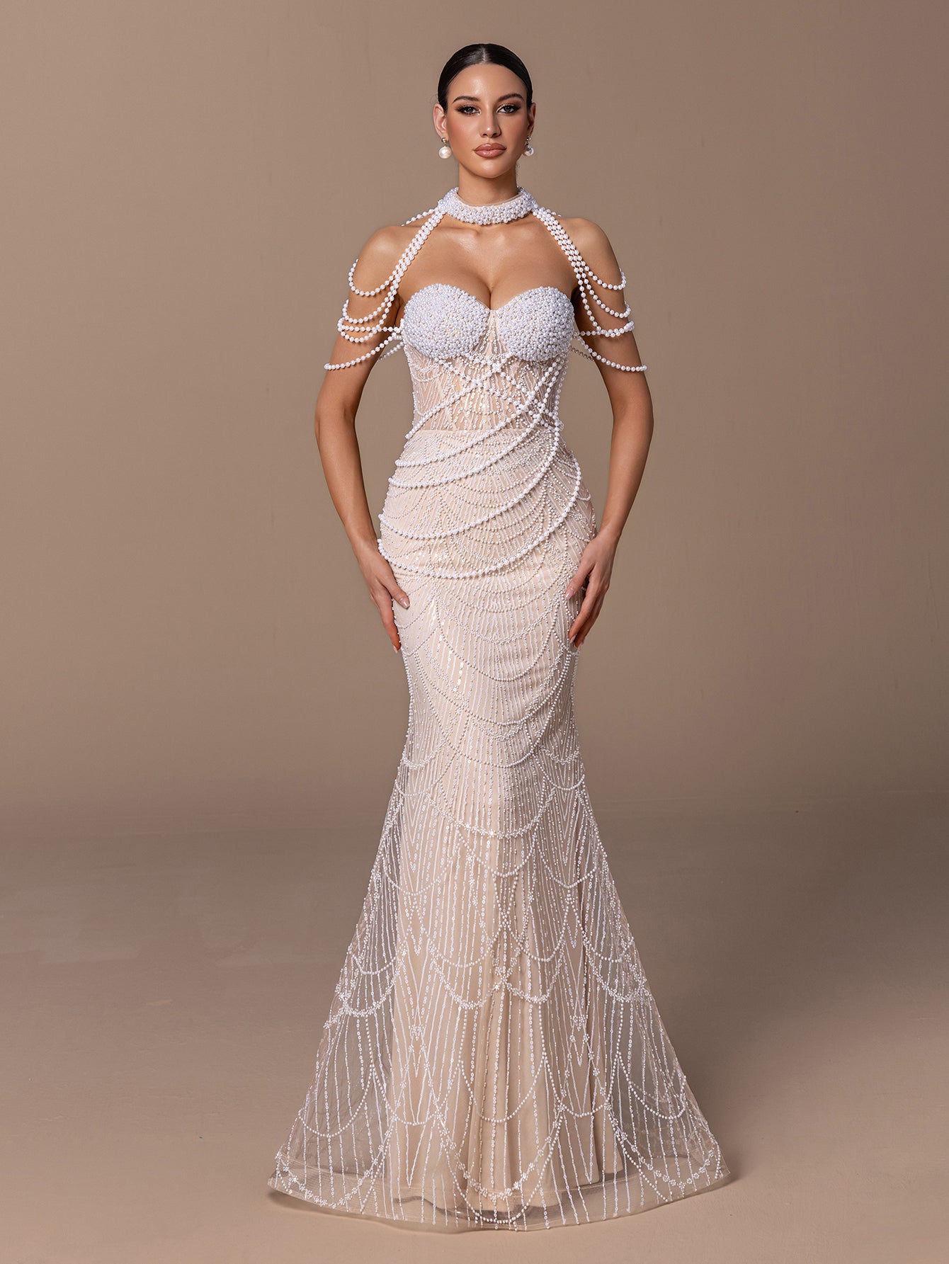 Pearl Necklace Drop Shoulder Sequin Dress